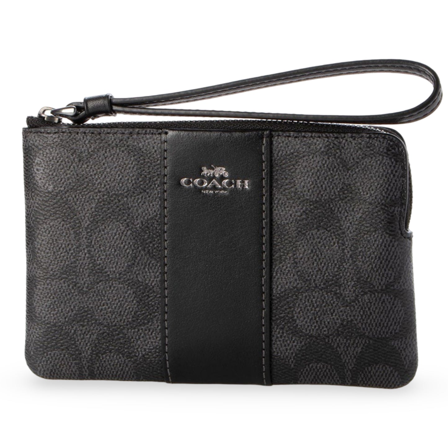 title:Coach Women's Corner Zip Wristlet In Signature Canvas;color:Charcoal / Black