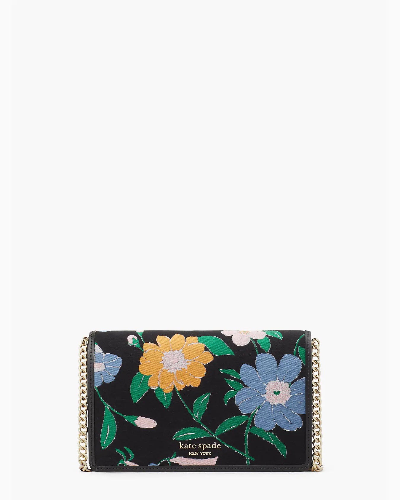 title:Kate Spade Women's Floral Jacquard Chain Wallet;color:Black Multi