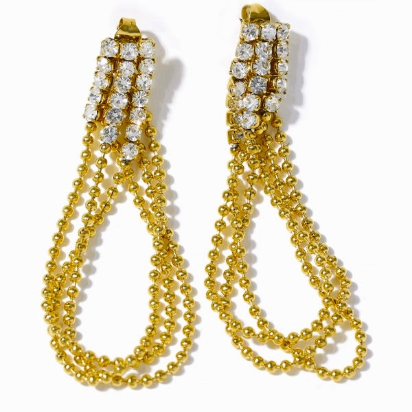 title:Vintage Glam Rhinestone Drop Earrings;color:Gold