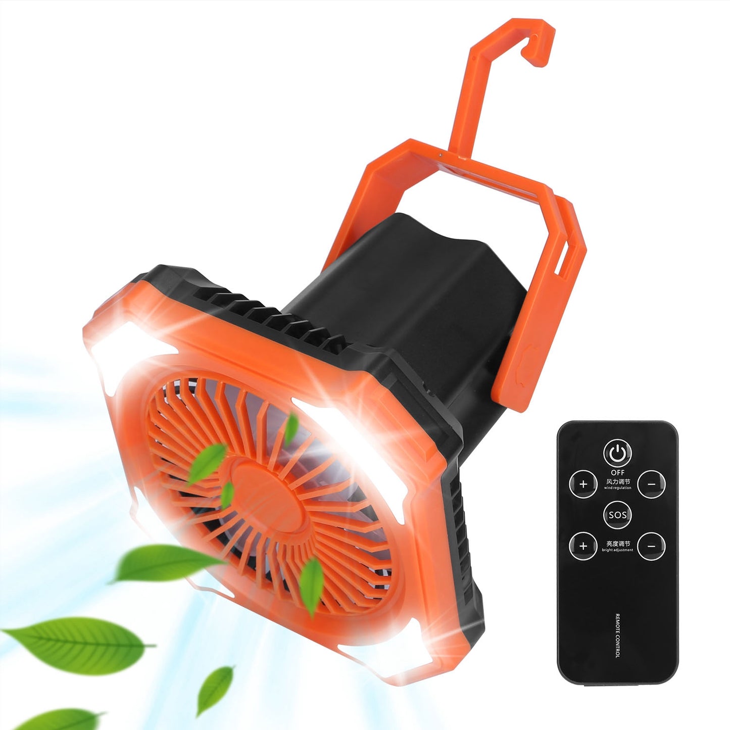 title:Portable Camping Lantern Fan 10000mAh Battery Powered Hanging Fan USB Rechargeable Tent Fan with 4 Light Modes 3 Wind Modes Emergency Power Bank Remot;color:Orange