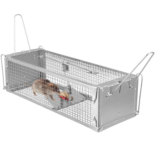 title:Dual Door Rat Trap Cage Humane Live Rodent Dense Mesh Trap Cage Zinc Electroplating Mice Mouse Control Bait Catch with 2 Detachable U Shaped Rod;color:not applicable