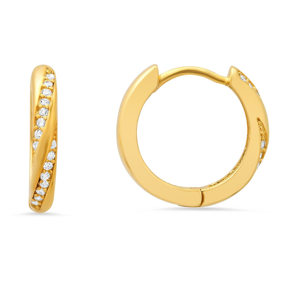 title:Sterling Silver Swirl CZ 15mm Hoop Earrings;color:Gold