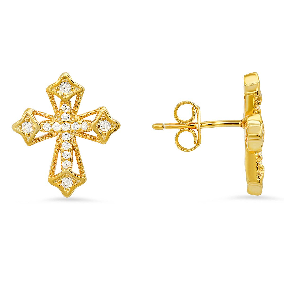 title:Sterling Silver Vintage CZ Cross Stud Earrings;color:Gold