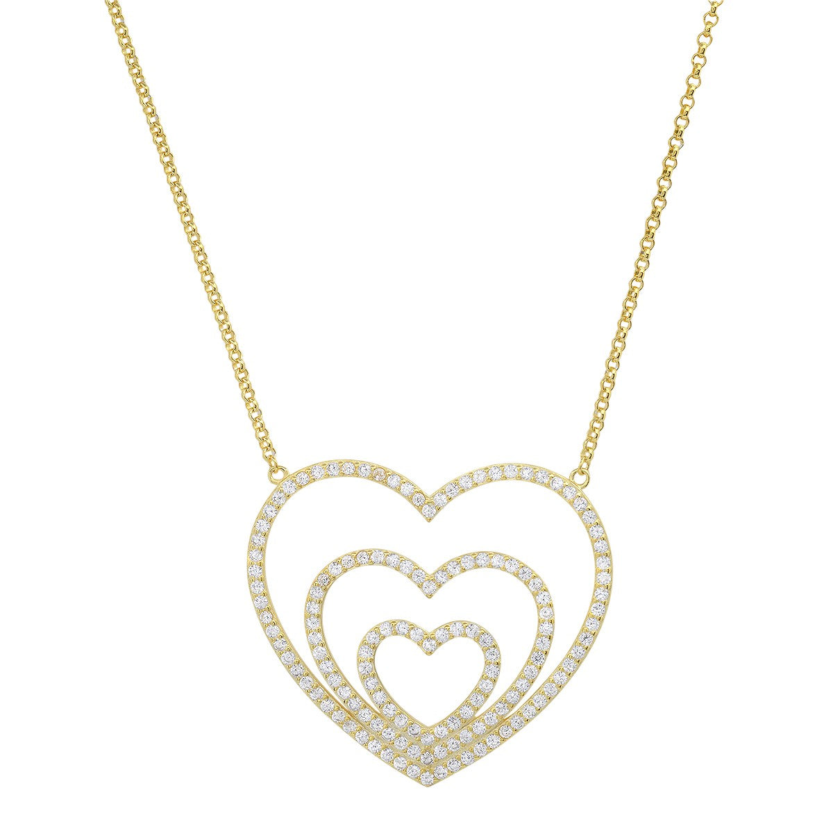 Sterling Silver "Layers of Love" CZ Heart Necklace - Ruumur