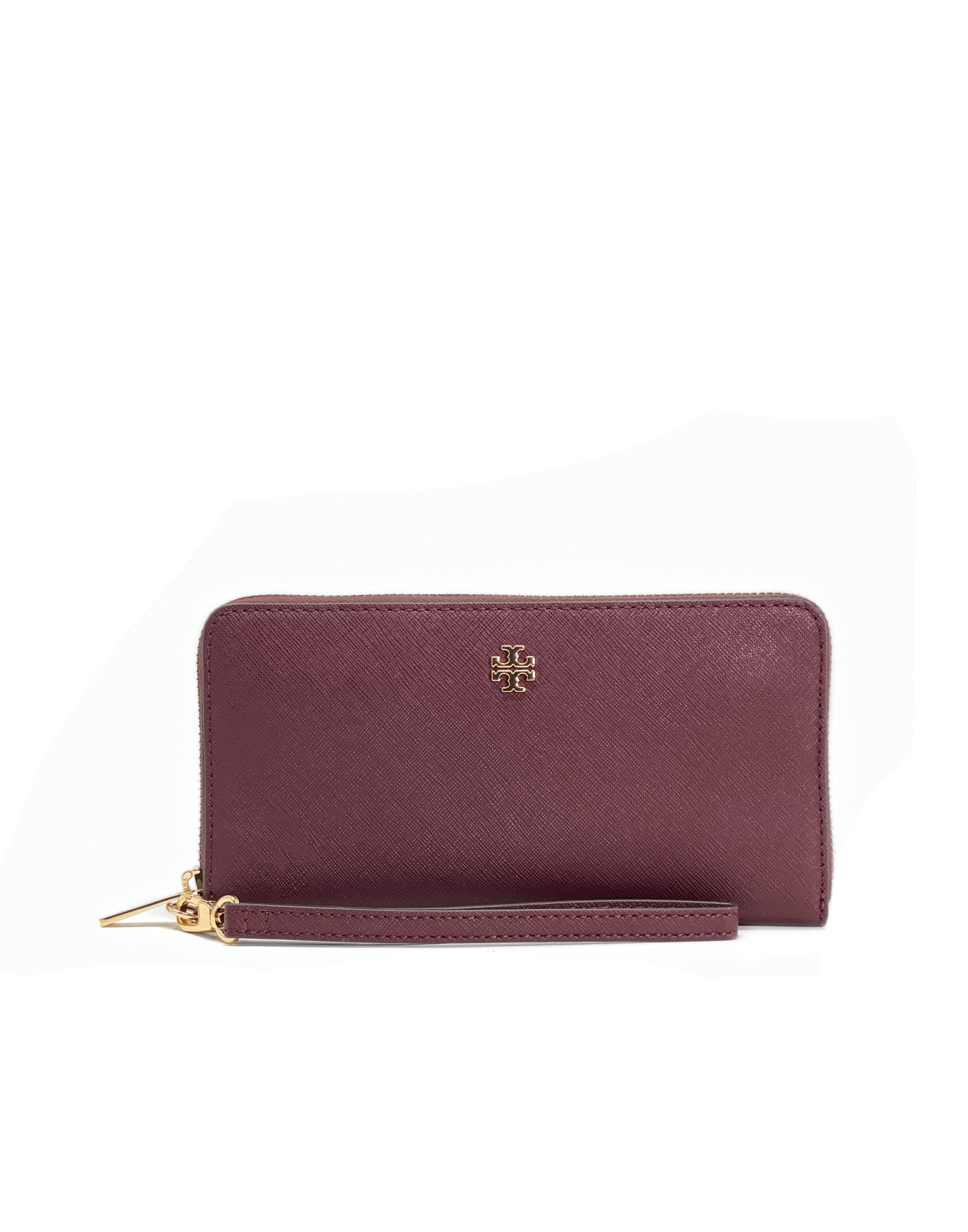 title:Tory Burch Claret Emerson Wristlet Zip Continental;color:Claret