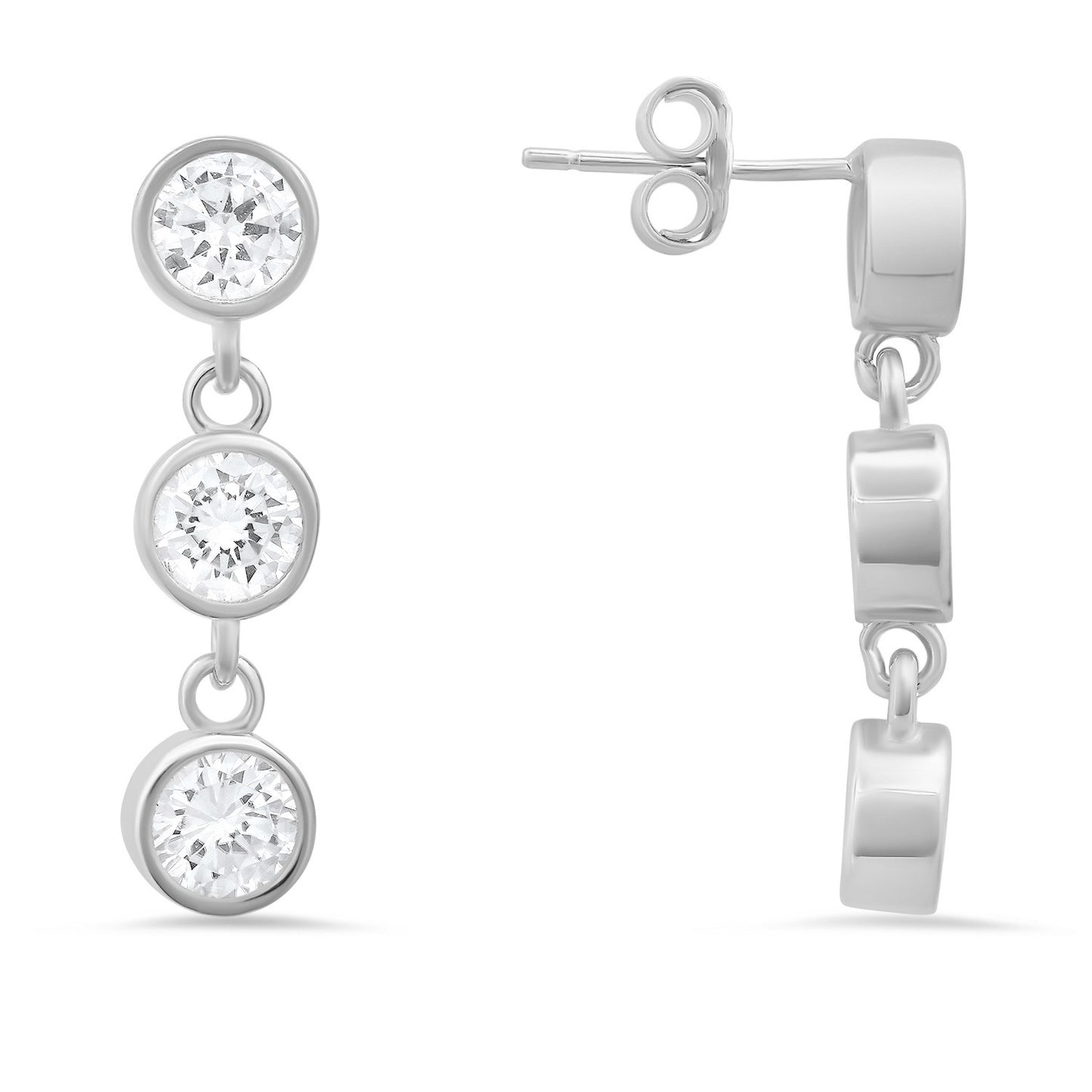 Sterling Silver Dangling Bezel-set CZ Earrings