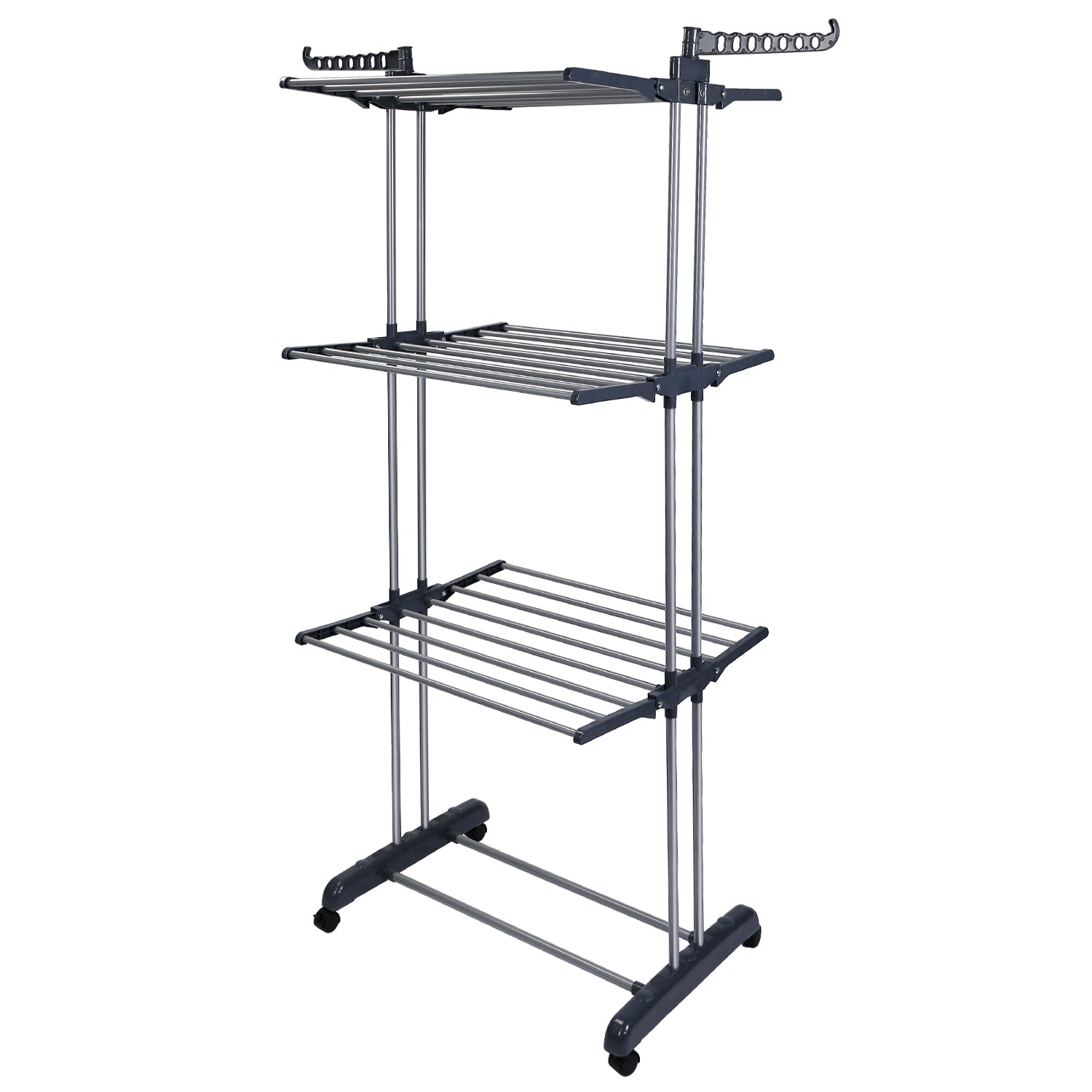 title:Clothes Drying Rack Rolling Collapsible Laundry Dryer Hanger Stand Rail Shelve
Wardrobe Clothing Drying Racks w/ Dual Side Wings;color:Black