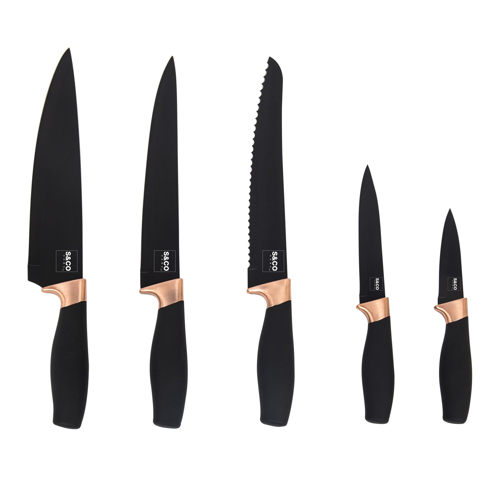 Safdie & Co. Premium Gourmet Kitchen 6PC Matt Black Knife Set With Acrylic Stand - Ruumur