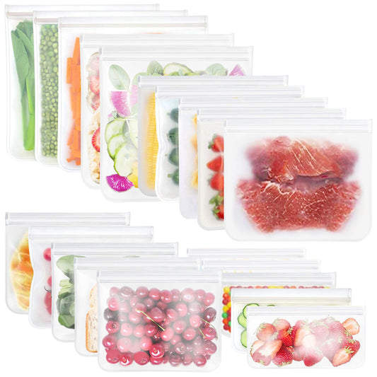 title:20Pcs Reusable Food Storage Bags 5 Sandwich Snack Gallon Quart Bag Leakproof BPA Free Food Container Freezer Safe Lunch Bag;color:not applicable