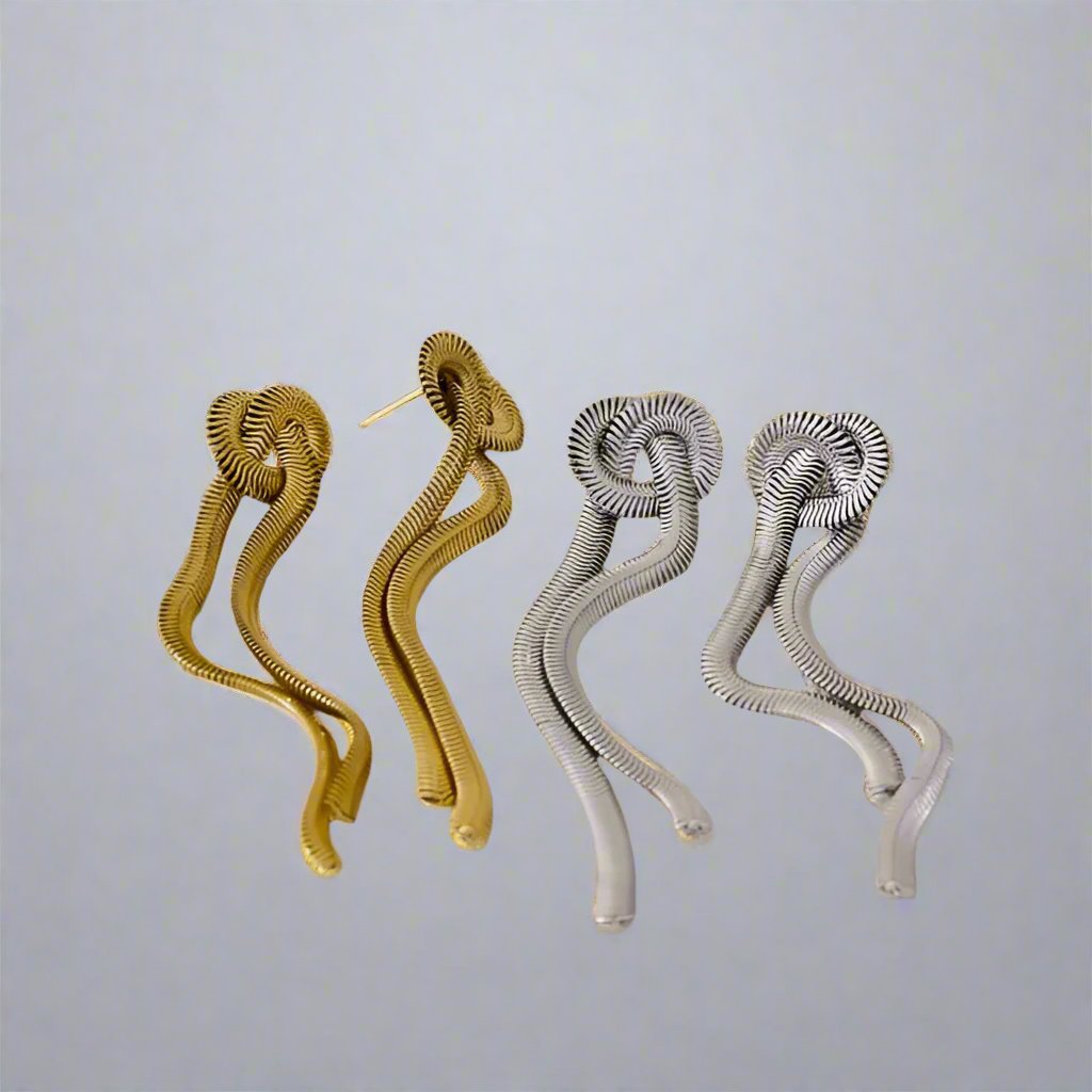 title:18K Gold Plated Knot Snake Chain Drop Earrings;color:Gold