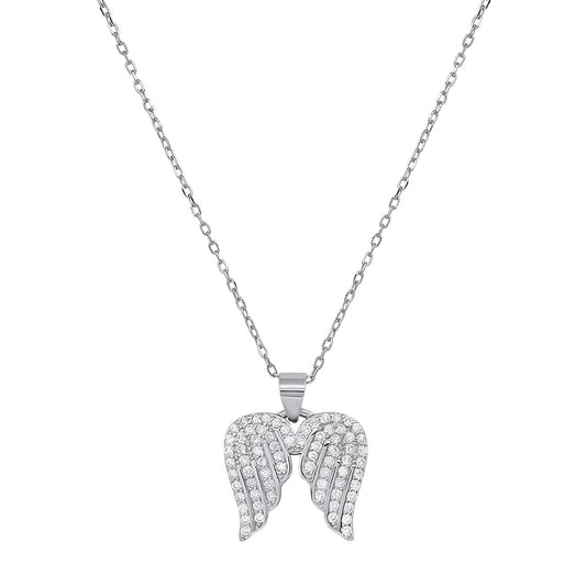 title:Sterling Silver CZ Angel Wings Pendant;color:not applicable