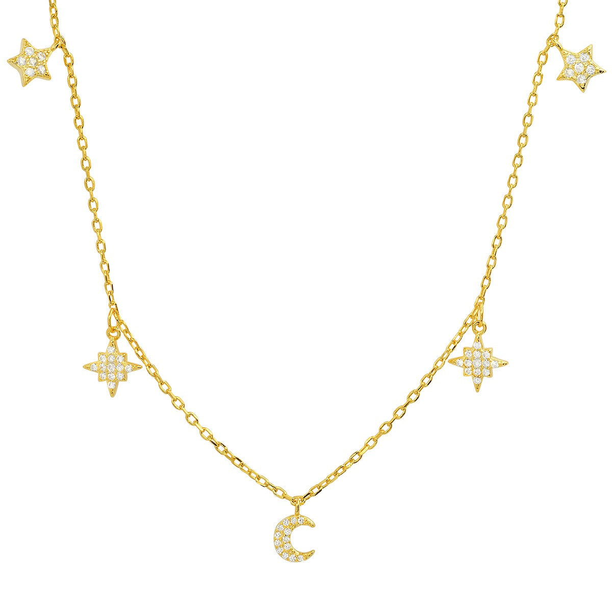 Sterling Silver Dangling CZ Celestial Charm Necklace - Ruumur