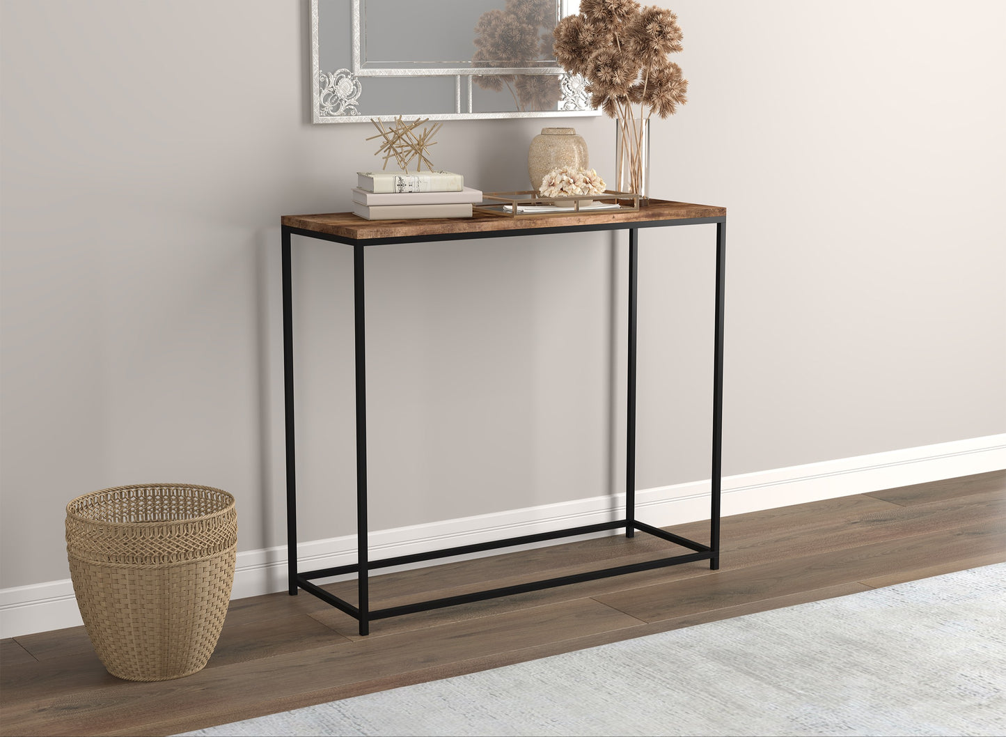 Safdie & Co. Console Table 31" Brown Reclaimed Wood Black Metal, Entryway or Sofa Table for Living Room