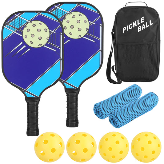 title:Pickleball Set 2 Fiberglass Paddles 4 Outdoor Indoor Balls Portable Carry Bag 2 Cooling Towel Lightweight Ergonomic Grip for Beginners Pros;color:Multi