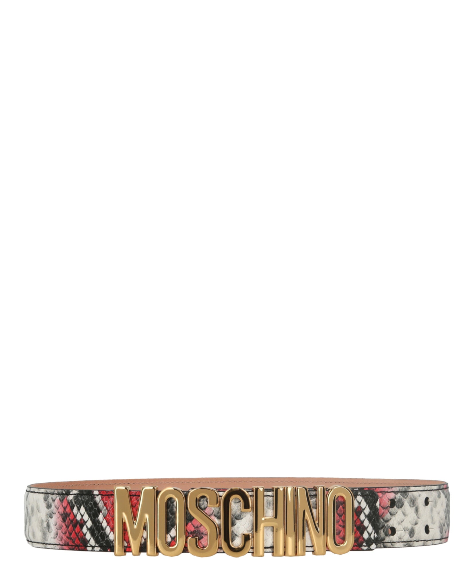 title:Moschino Logo Lettering Python-Print Belt;color:Fantasy Red