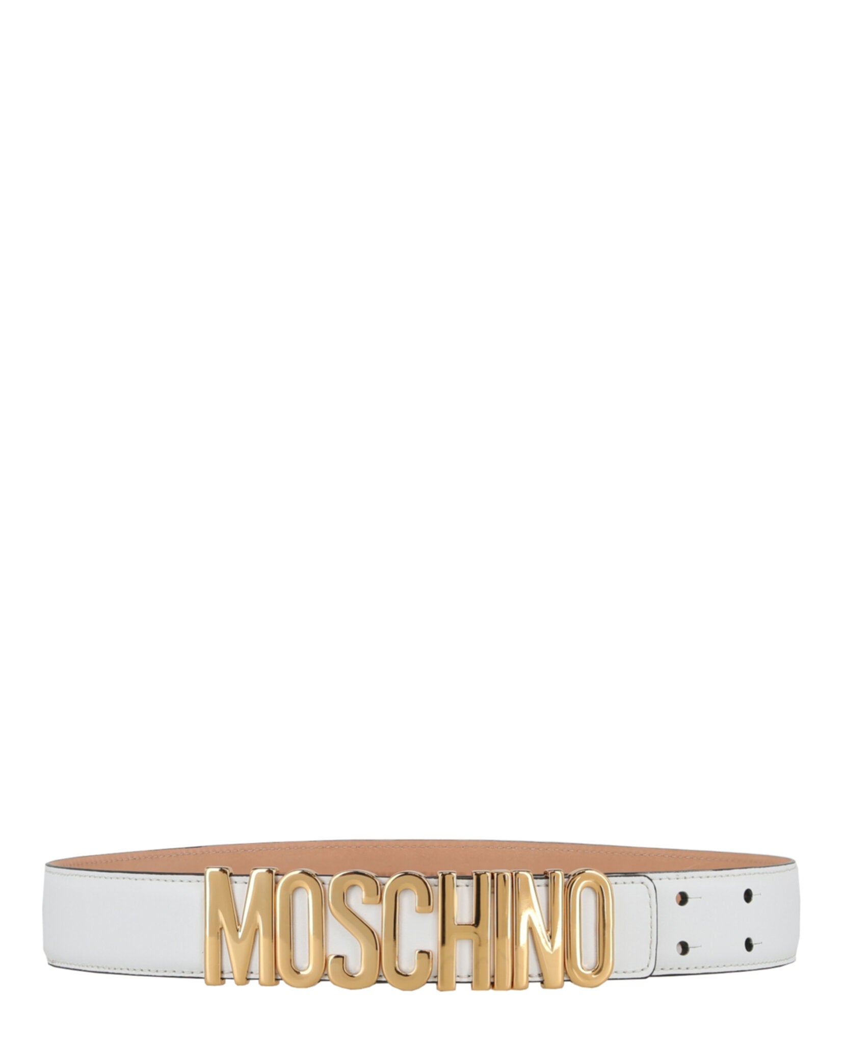 title:Moschino Logo-Plaque Leather Belt;color:White