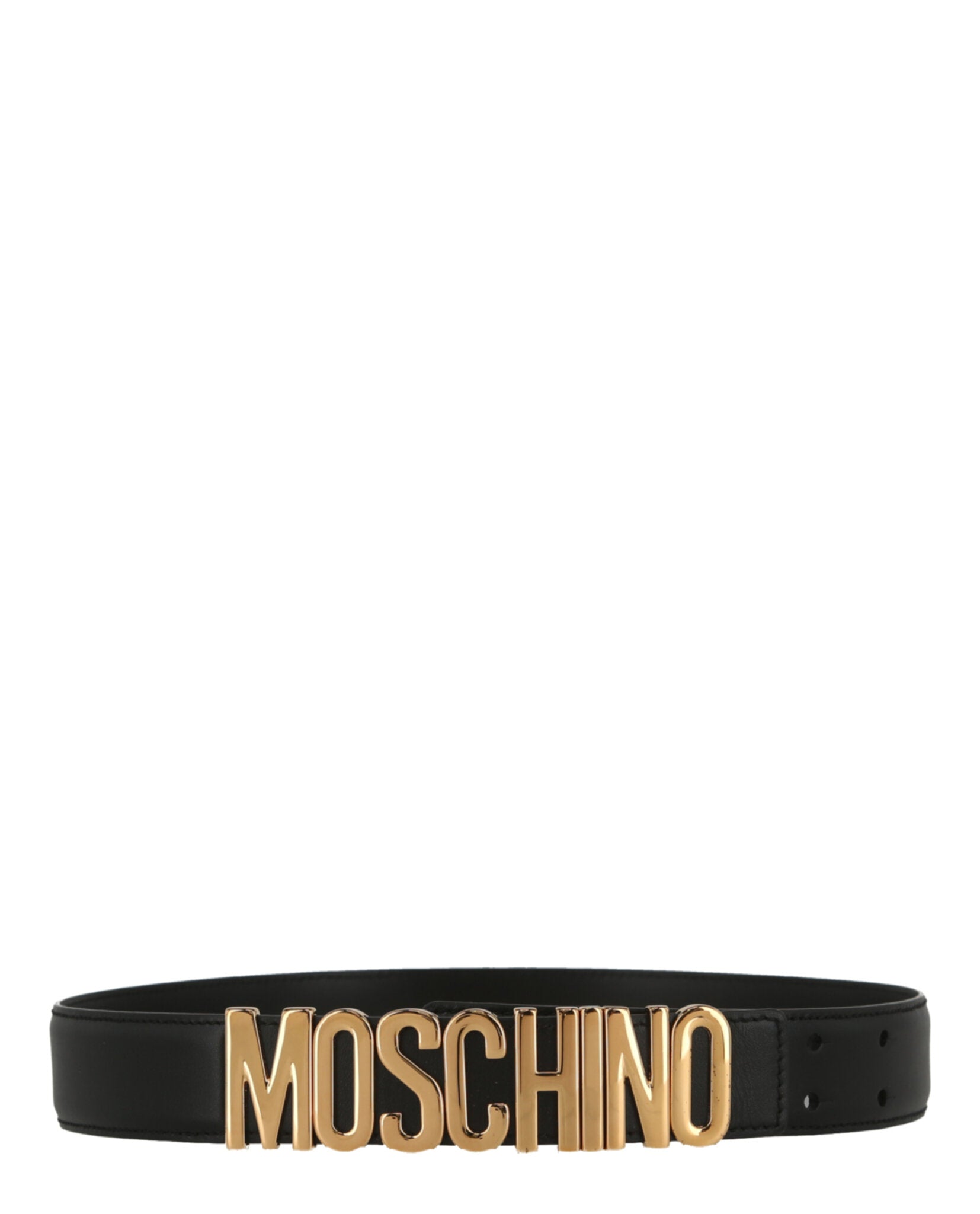 title:Moschino Logo-Plaque Leather Belt;color:Black