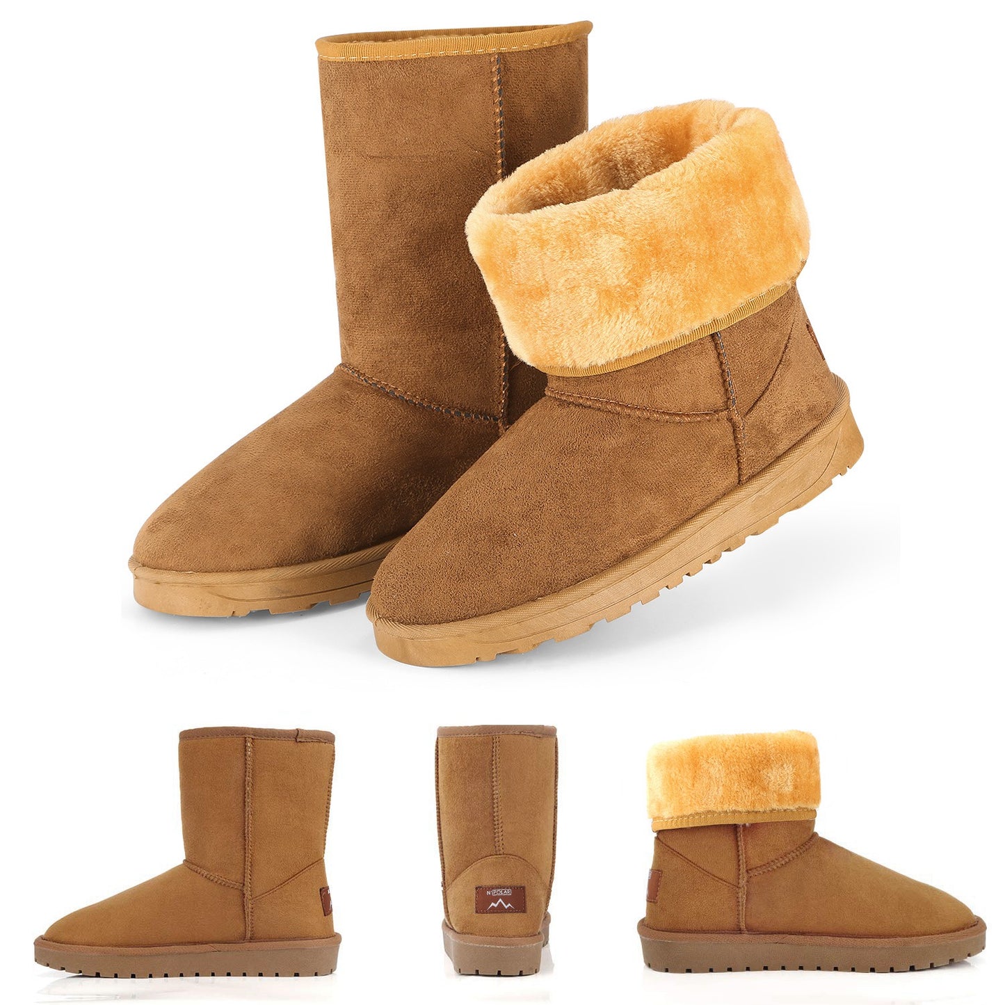 title:Women Ladies Snow Boots Waterproof Faux Suede Mid-Calf Boots Fur Warm Lining Shoes;color:Chestnut