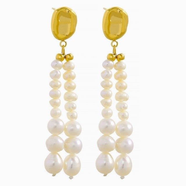 title:Freshwater Pearl Tassel Long Earrings;color:Gold