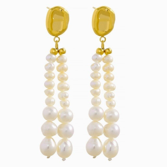 title:Freshwater Pearl Tassel Long Earrings;color:Gold