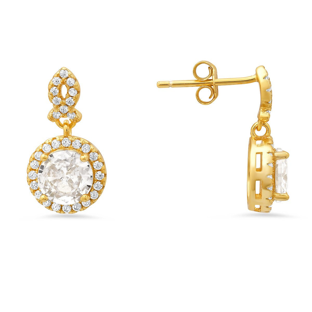 title:Sterling Silver Dangling Halo CZ Stud Earrings;color:Gold