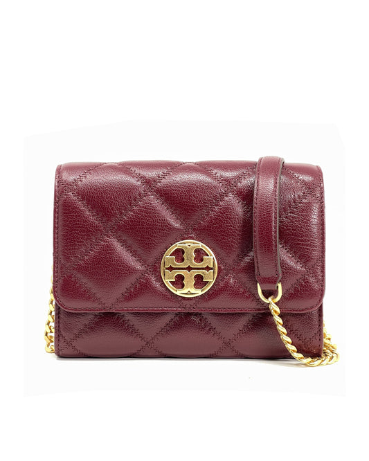 title:Tory Burch Claret Willa Chain Wallet;color:Claret