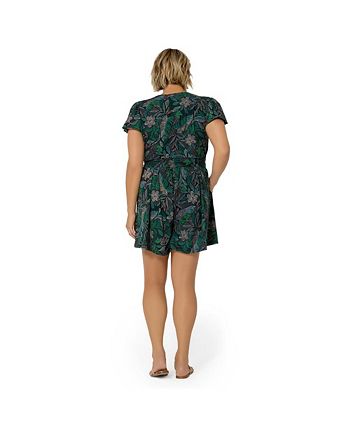 Leota Women's Tropical Print Faux Wrap Romper Green Size 1X