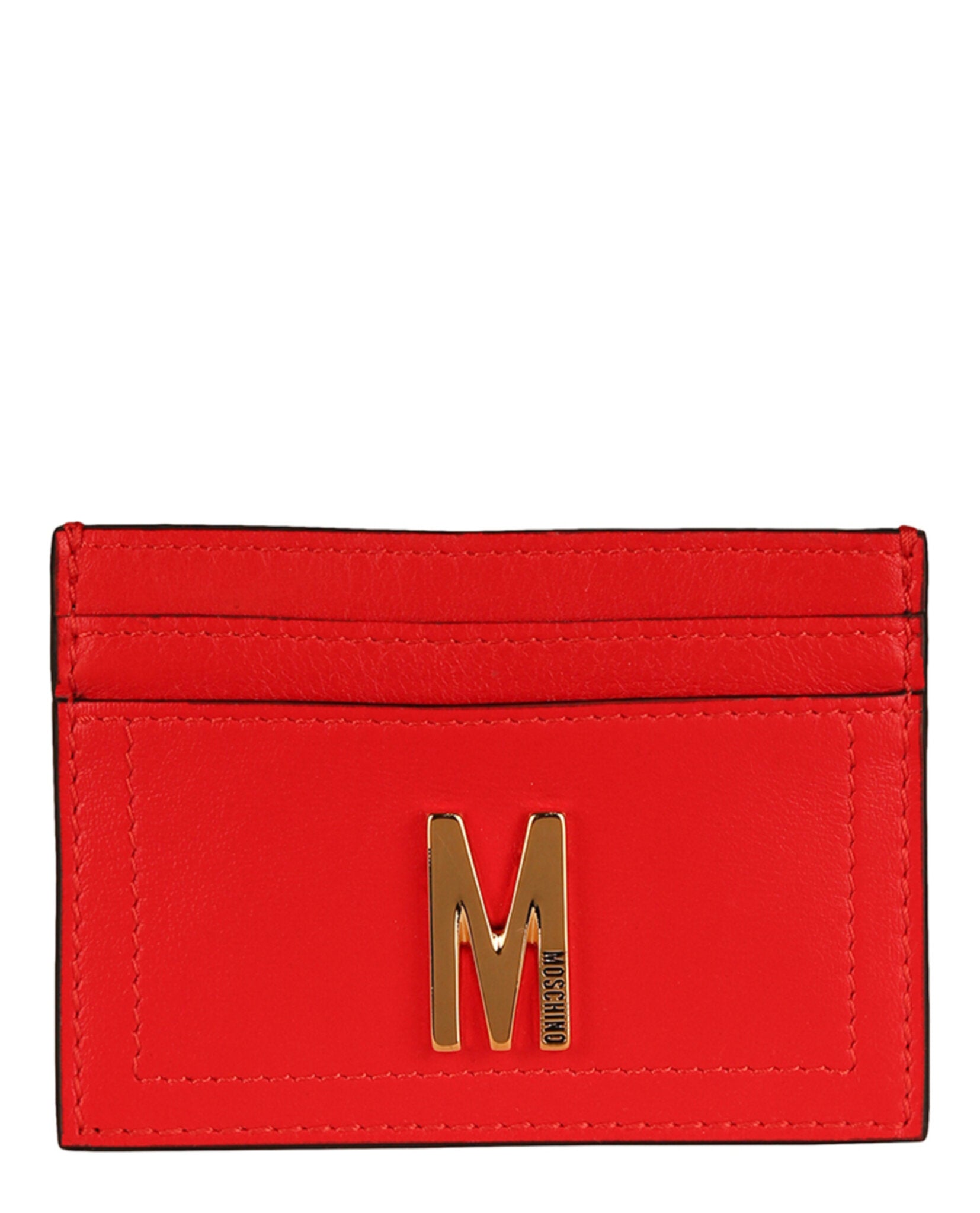 title:Moschino M-Plaque Leather Card Holder;color:Red
