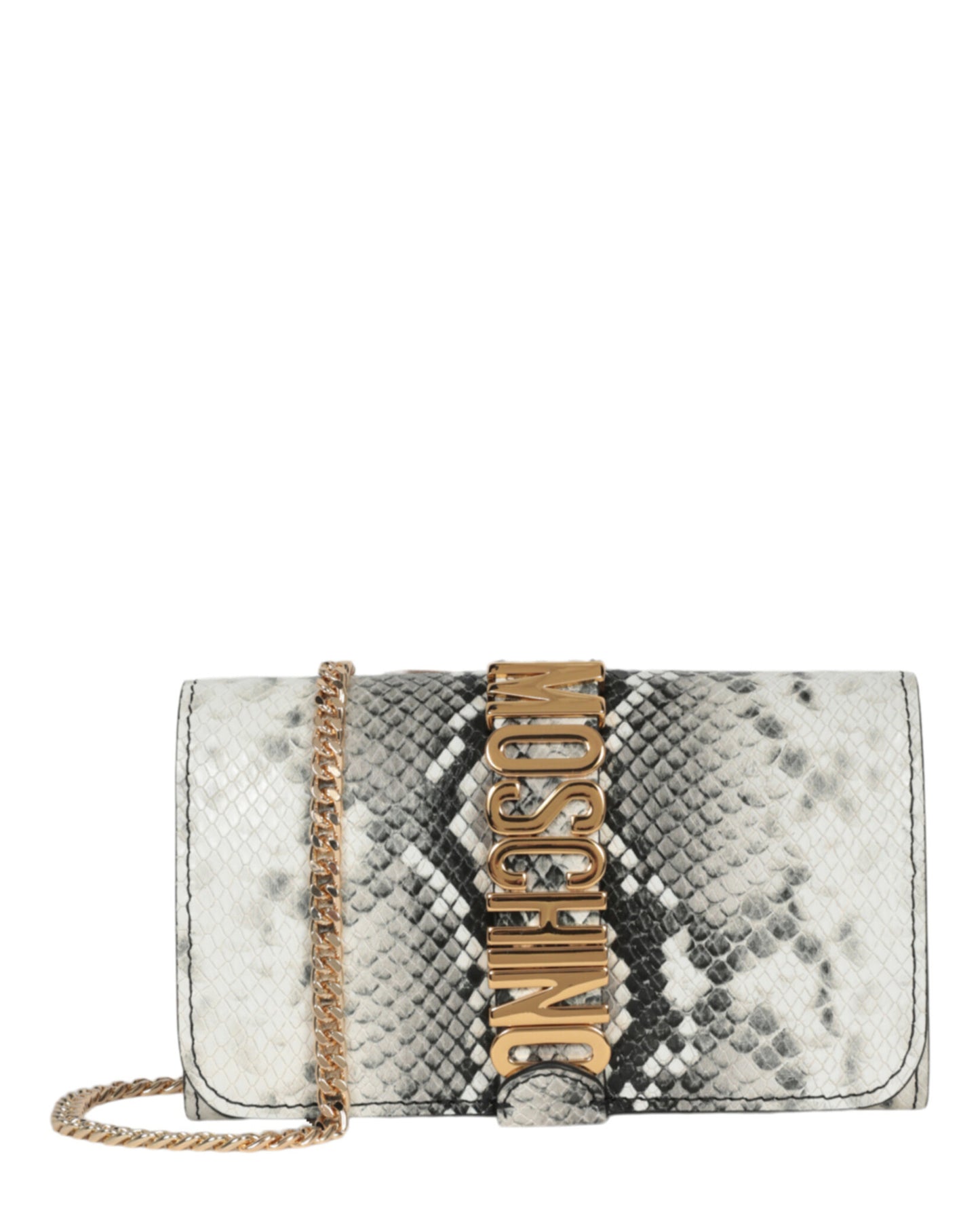 title:Moschino Snakeskin Print Shoulder Bag;color:Fantasy White