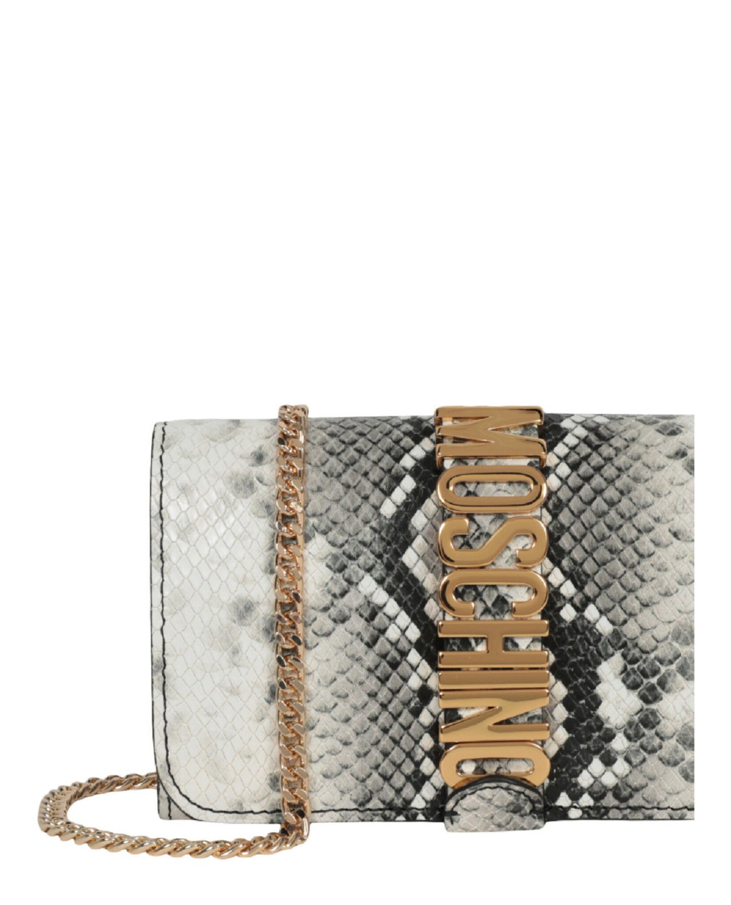 title:Moschino Snakeskin Print Shoulder Bag;color:Fantasy White