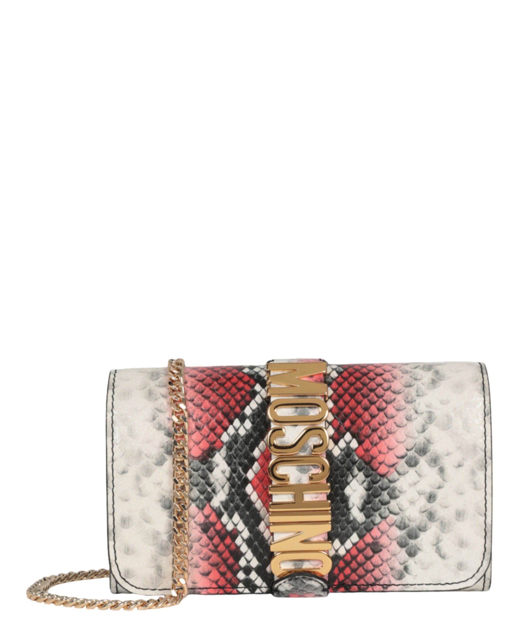 title:Moschino Snakeskin Print Shoulder Bag;color:Fantasy Red