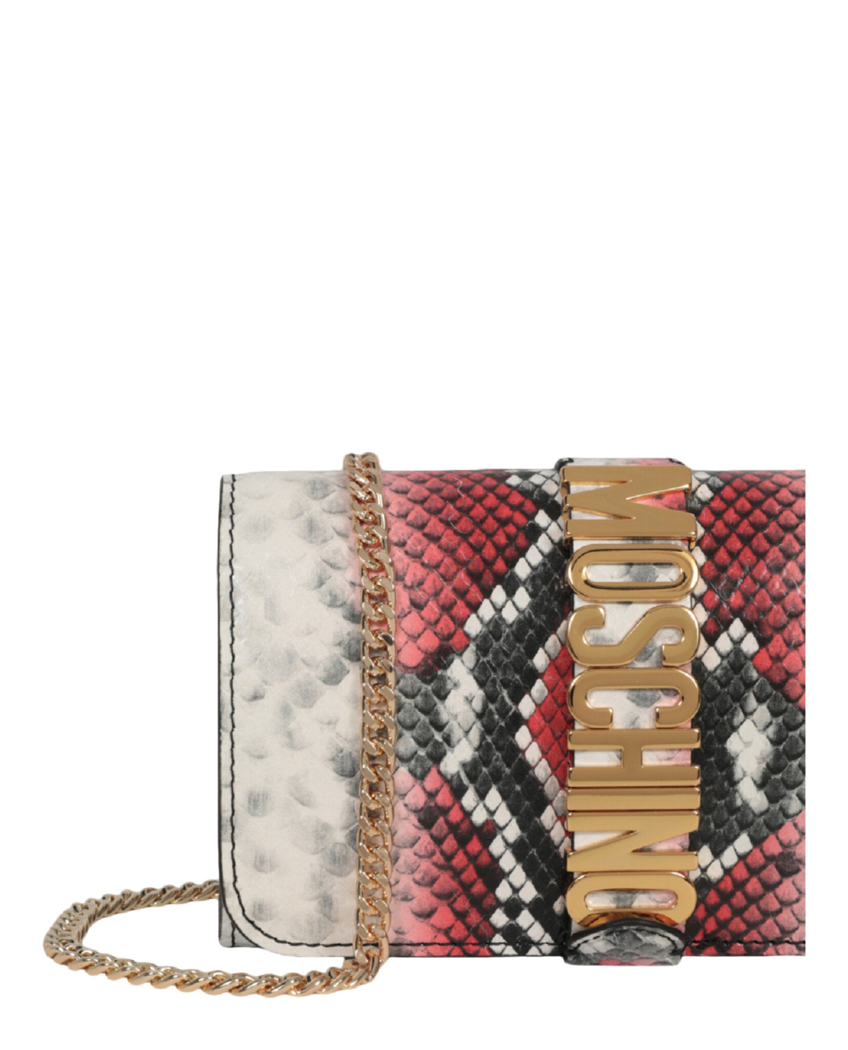 title:Moschino Snakeskin Print Shoulder Bag;color:Fantasy Red