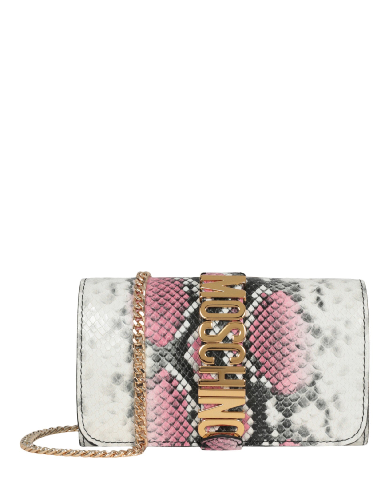 title:Moschino Snakeskin Print Shoulder Bag;color:Fantasy Pink