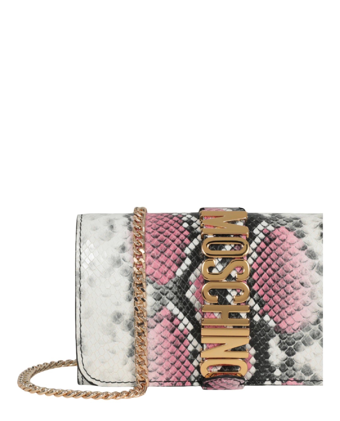 title:Moschino Snakeskin Print Shoulder Bag;color:Fantasy Pink