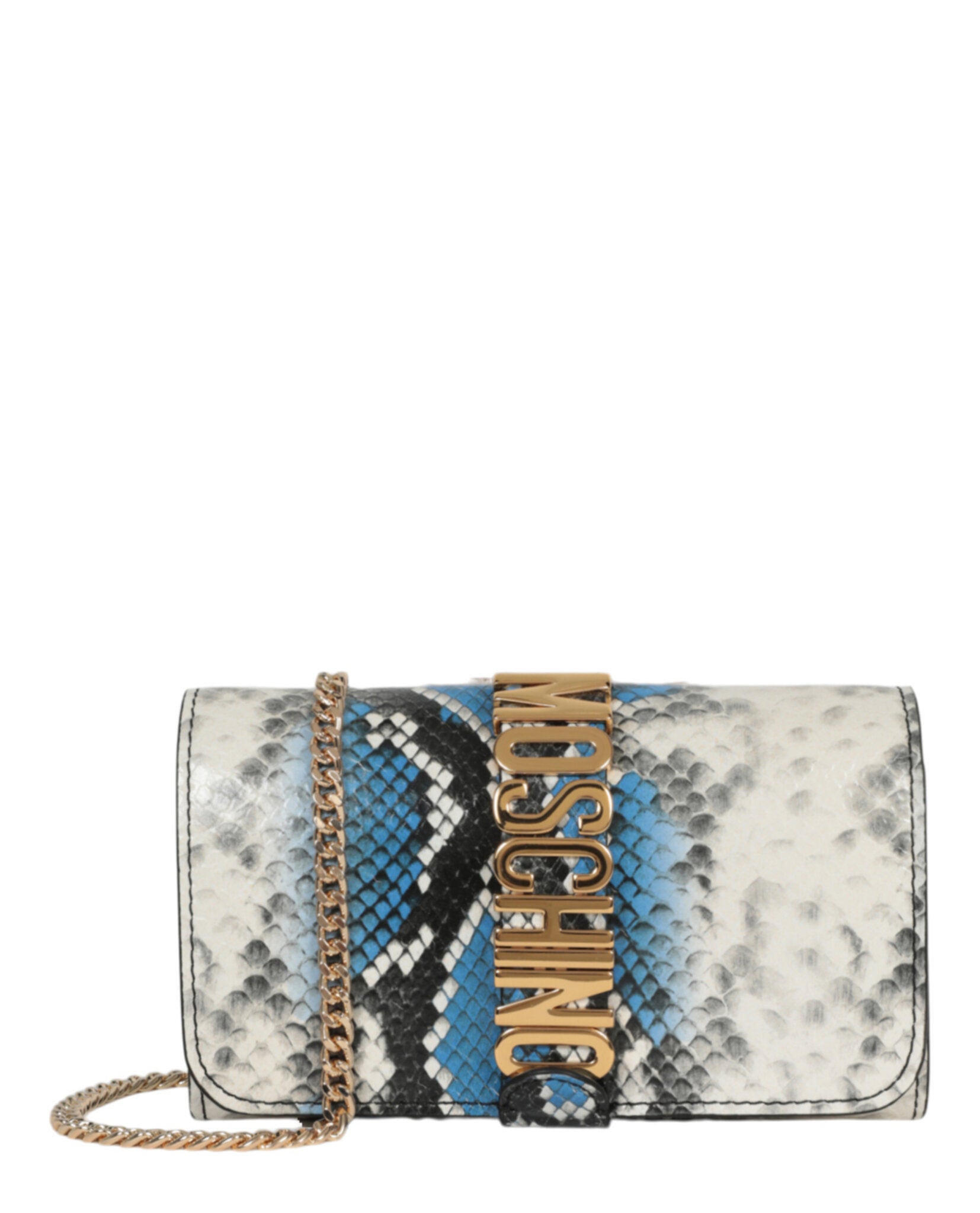 title:Moschino Snakeskin Print Shoulder Bag;color:Fantasy Blue