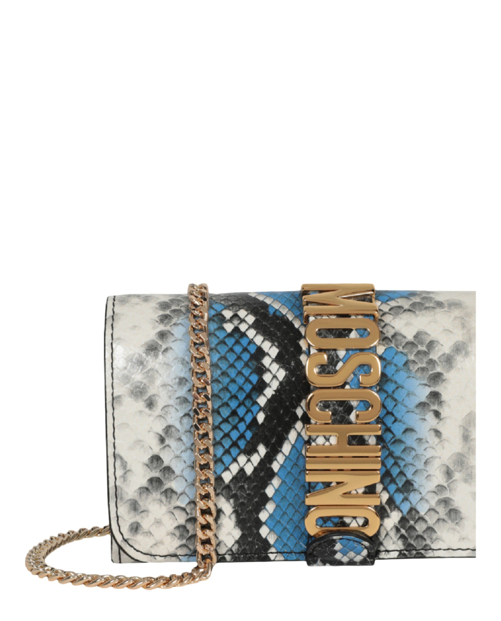 title:Moschino Snakeskin Print Shoulder Bag;color:Fantasy Blue