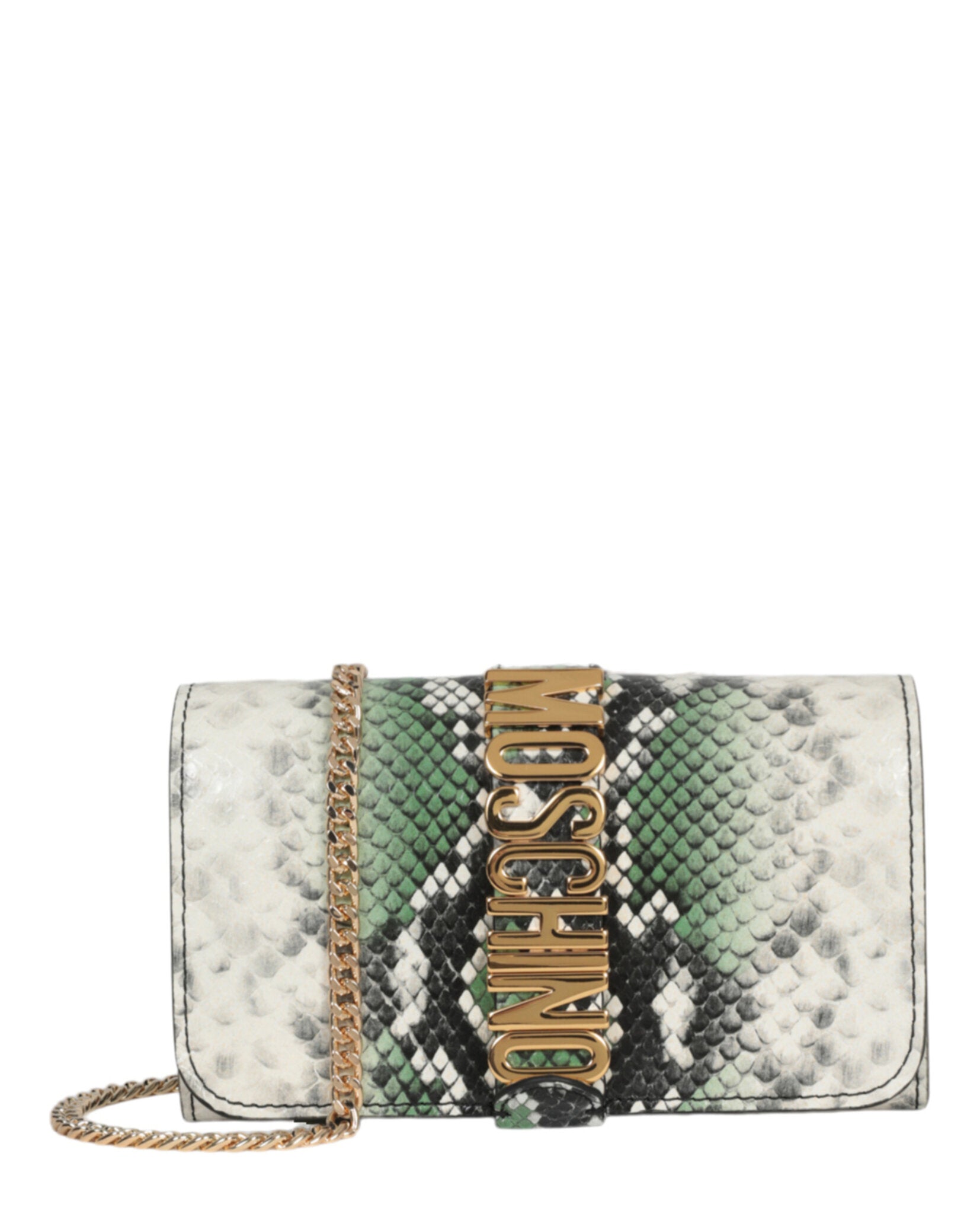 title:Moschino Snakeskin Print Shoulder Bag;color:Fantasy Green