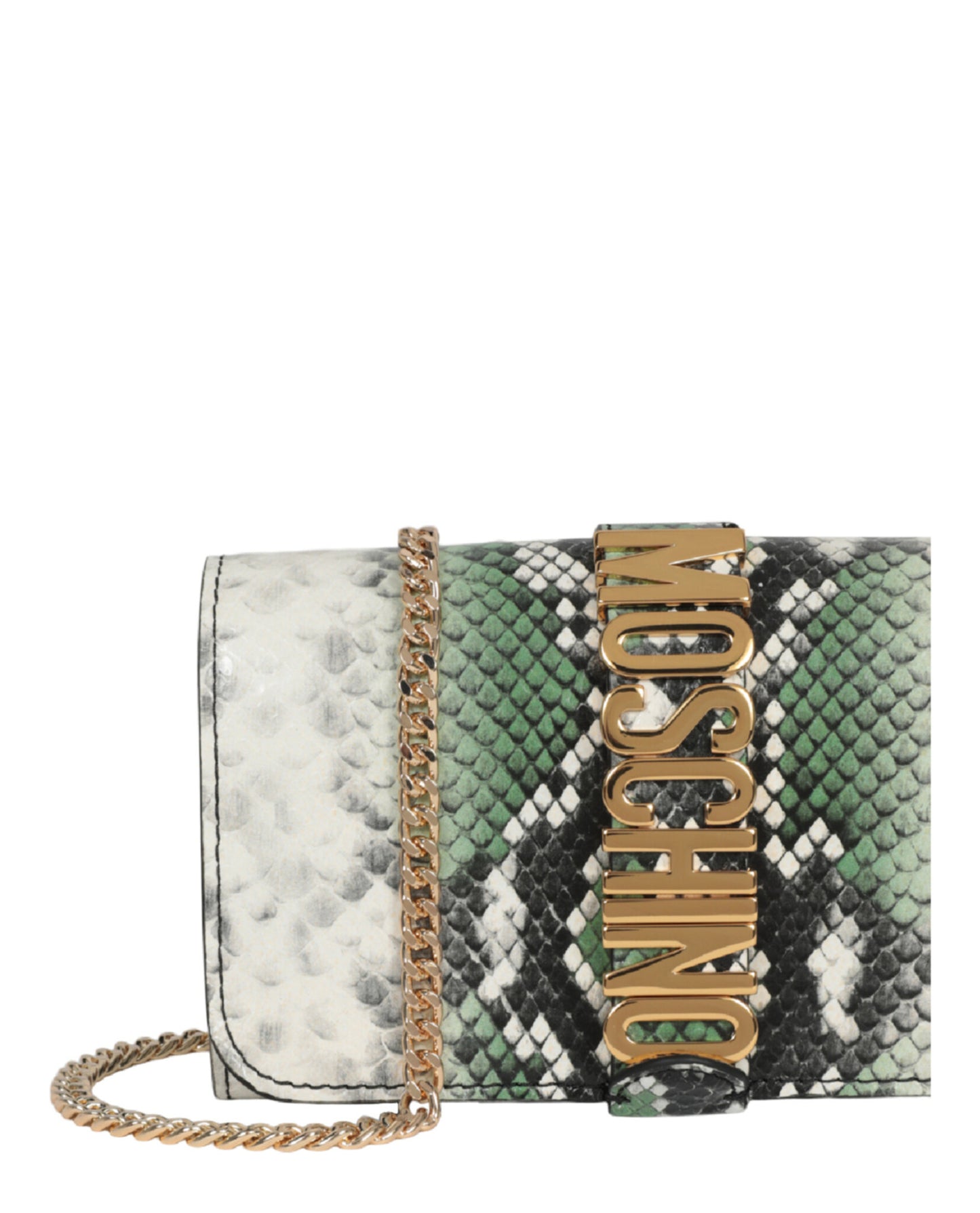 title:Moschino Snakeskin Print Shoulder Bag;color:Fantasy Green