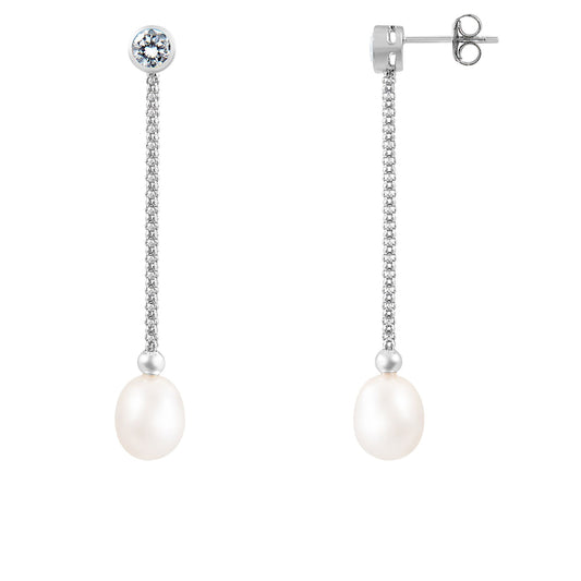 title:Splendid Pearls Sterling Silver Pearl Earrings ESR-65W;color:White