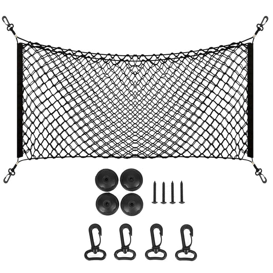 title:Trunk Cargo Net Stretchable Universal Elastic Truck Net Rear Seat Trunk Storage Organizer Net with Fasteners and Hardware Flexible Nylon Car Storage M;color:Black