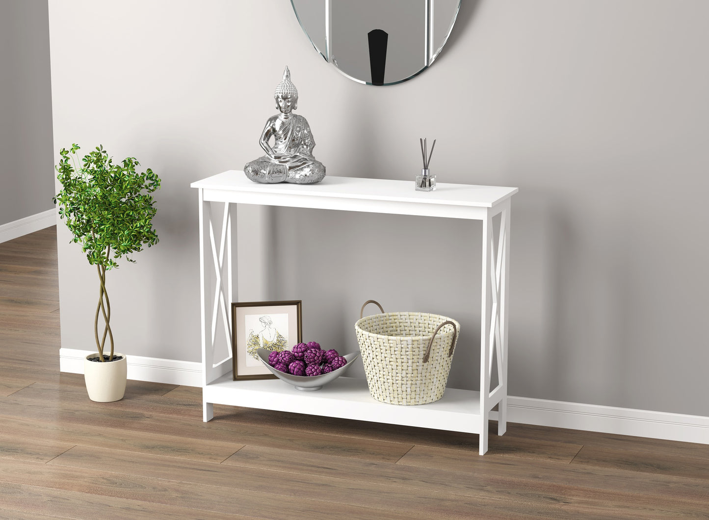 Safdie & Co. Console Table 39.5" White 1 Shelf, Entryway or Sofa Table for Living Room