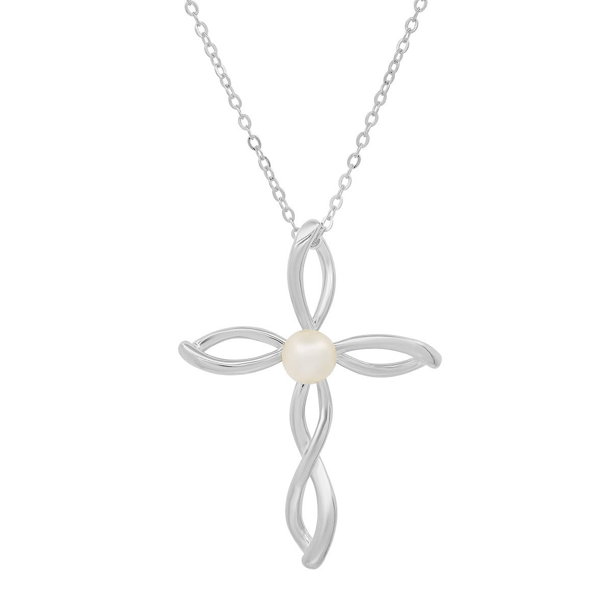 Sterling Silver Genuine Pearl Cross Pendant - Ruumur