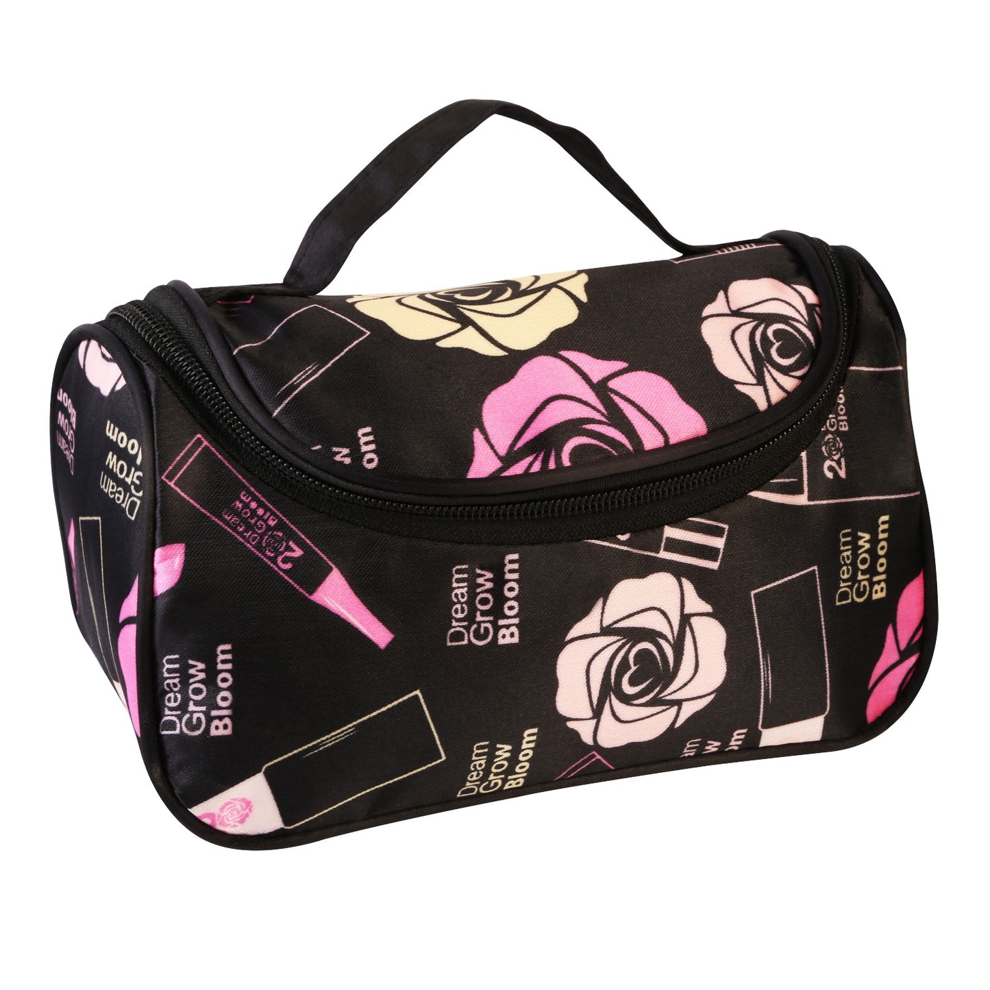 title:Travel Makeup Bag Portable Cosmetic Organizer with Cosmetic Mirror Waterproof Toiletry Wash Bag for Women;color:Rose