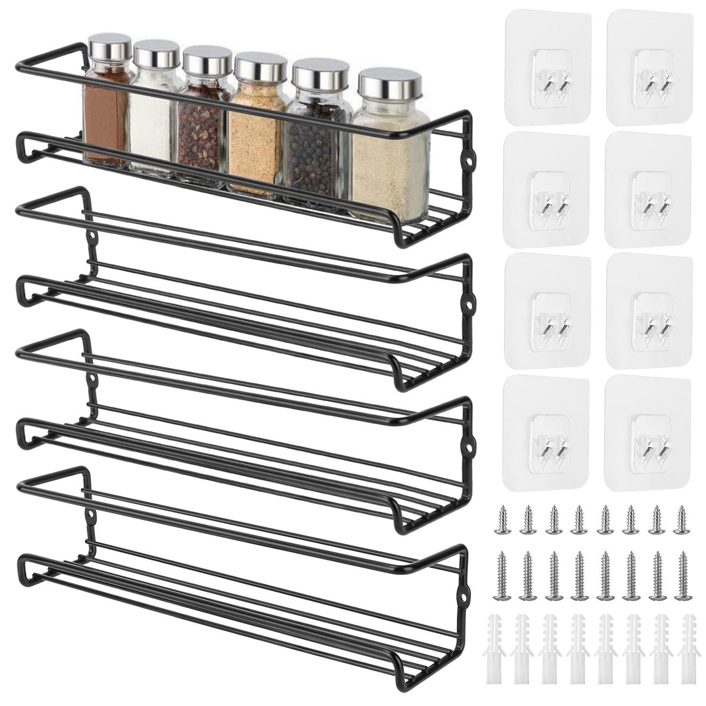 title:4Pcs Wall Mount Spice Racks Seasoning Herb Jar Holder Organizer Kitchen Pantry Door Storage Shelf;color:not applicable