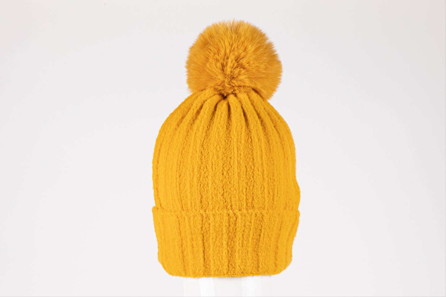 di firenze Rib Knit Hat With Faux Fur Pom Pom