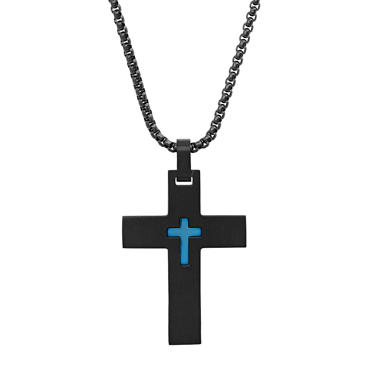 Black Ion Plated Center Cross Pendant Necklace