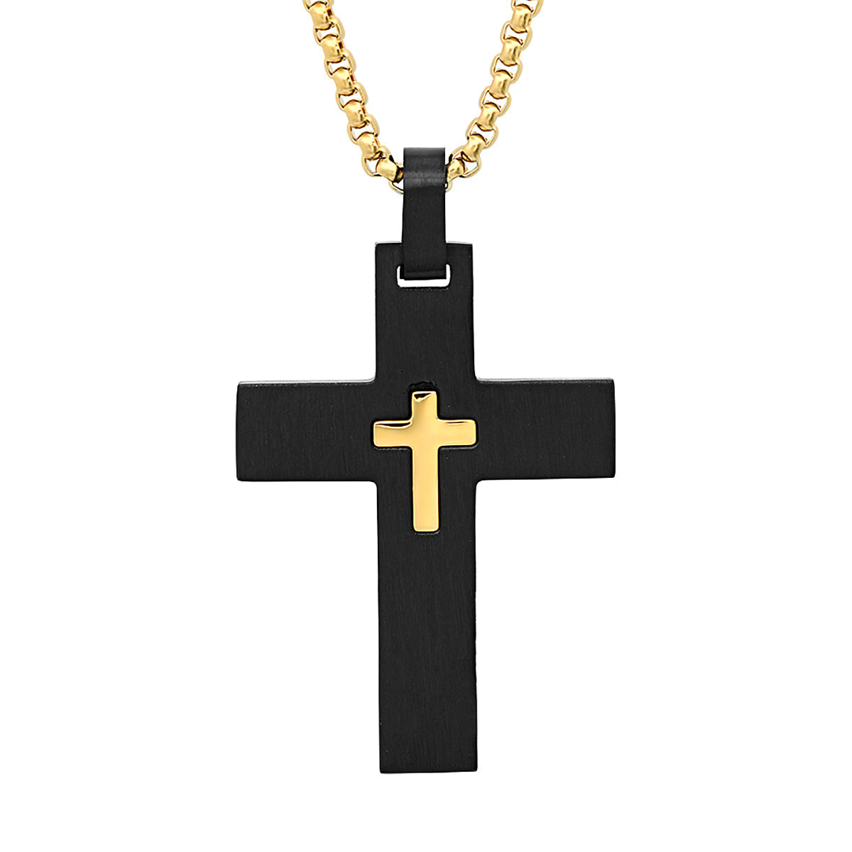 Black Ion Plated Center Cross Pendant Necklace