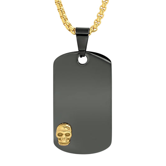 SteelTime Hematite & Mini Gold Skull Dog Tag