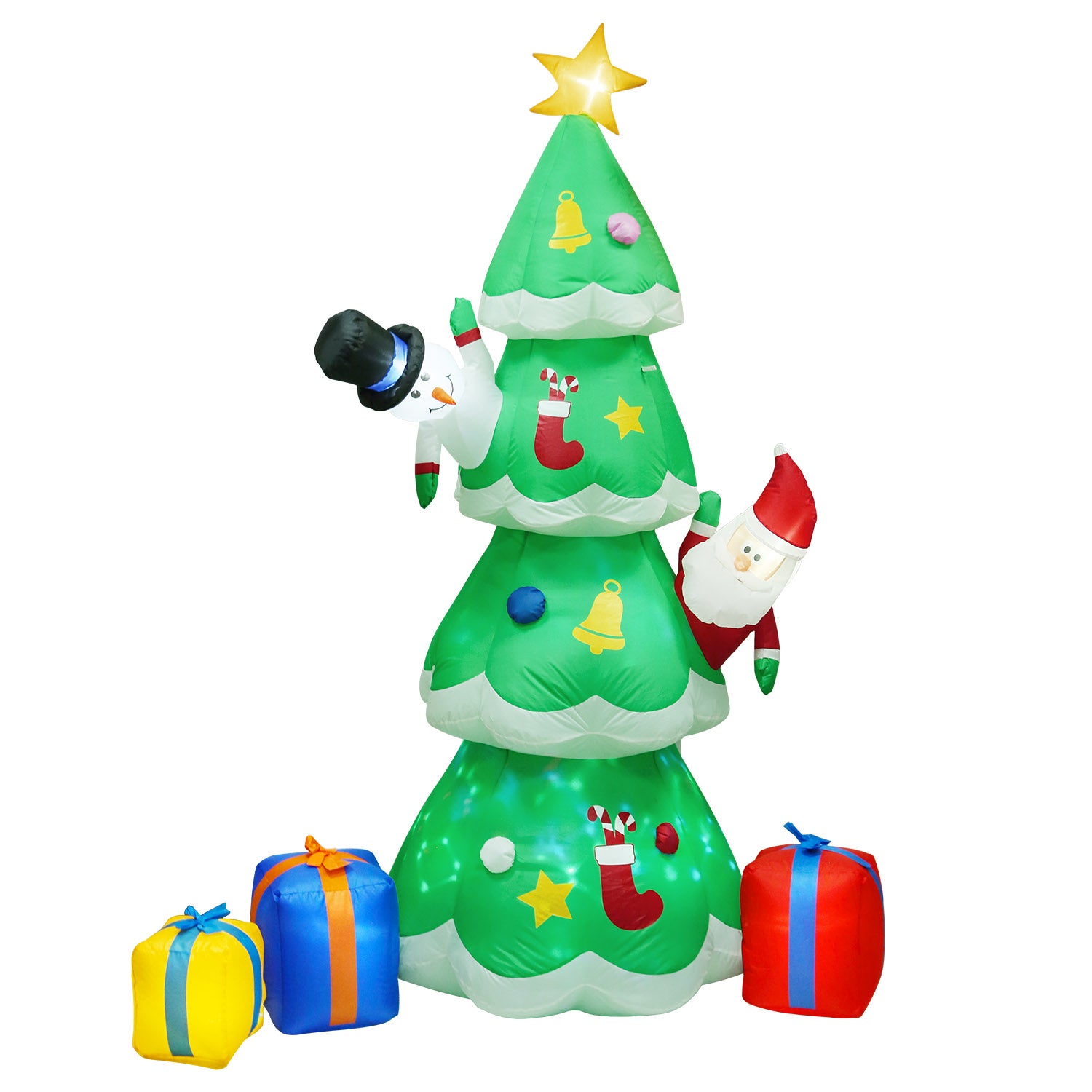 title:6.89FT Christmas Inflatable Outdoor Decoration with Christmas Tree Gift Box Santa Claus Blow Up Yard Decoration with LED Light Built-in Air Blower for;color:Multi