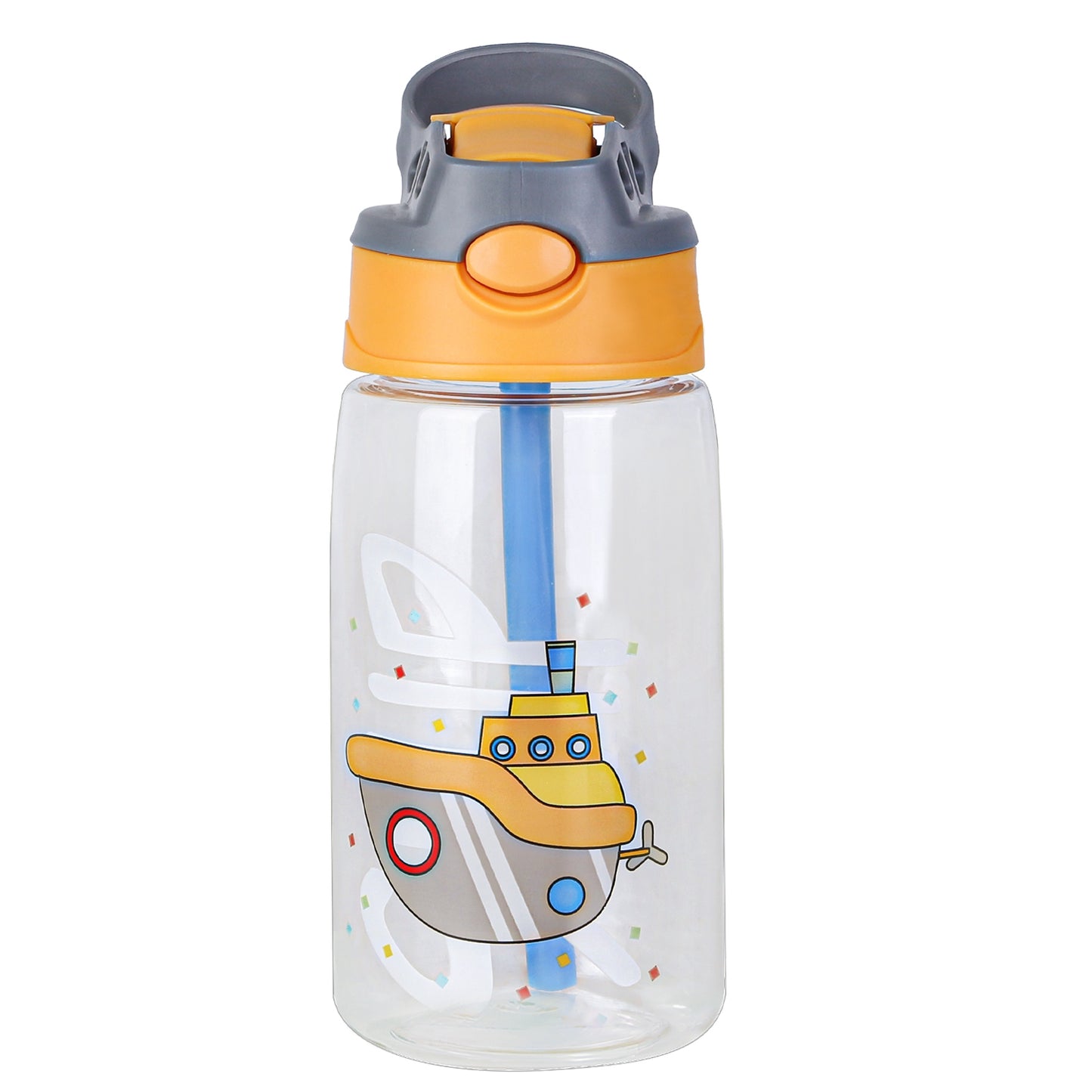 title:16.2Oz Leak-proof Kids Water Bottle with Straw Push Button Sport Water Bottle for Kids Crab Ship Jellyfish Rocket;color:Ship